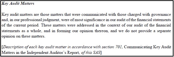 An example of what the KAM section of the auditor’s report may look like for year-end December 31, 2021.