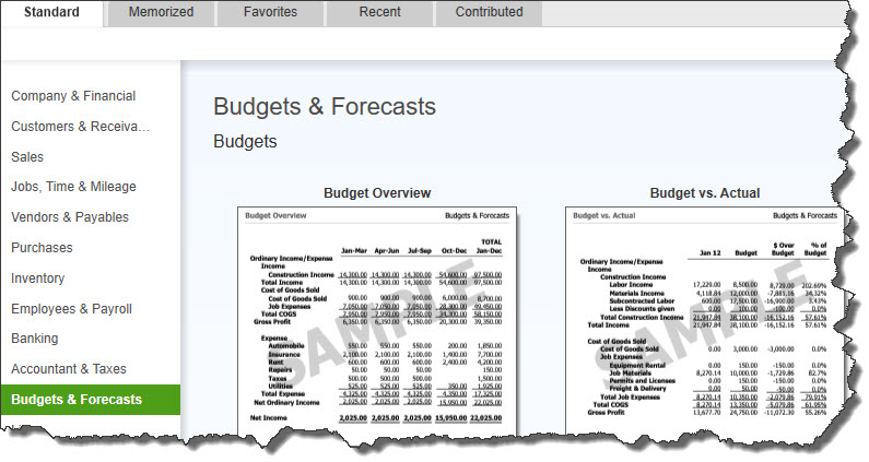 QuickBooks Report Center 