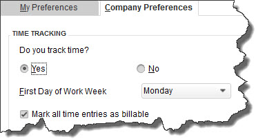 QuickBooks Company Preferences window 