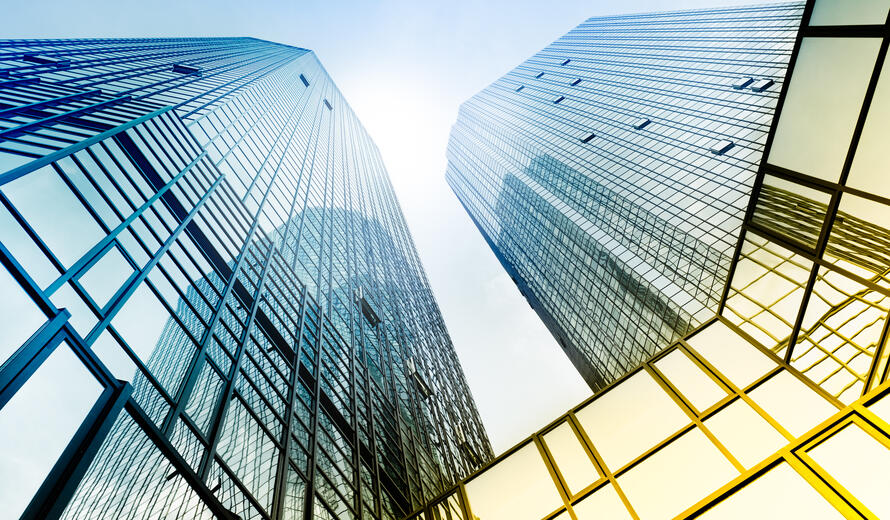 glass buildings from below