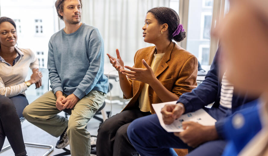 people talking in a group