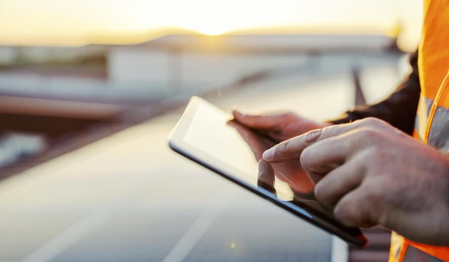 tablet near a solar power