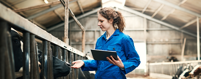 worker on a farm with a tablet